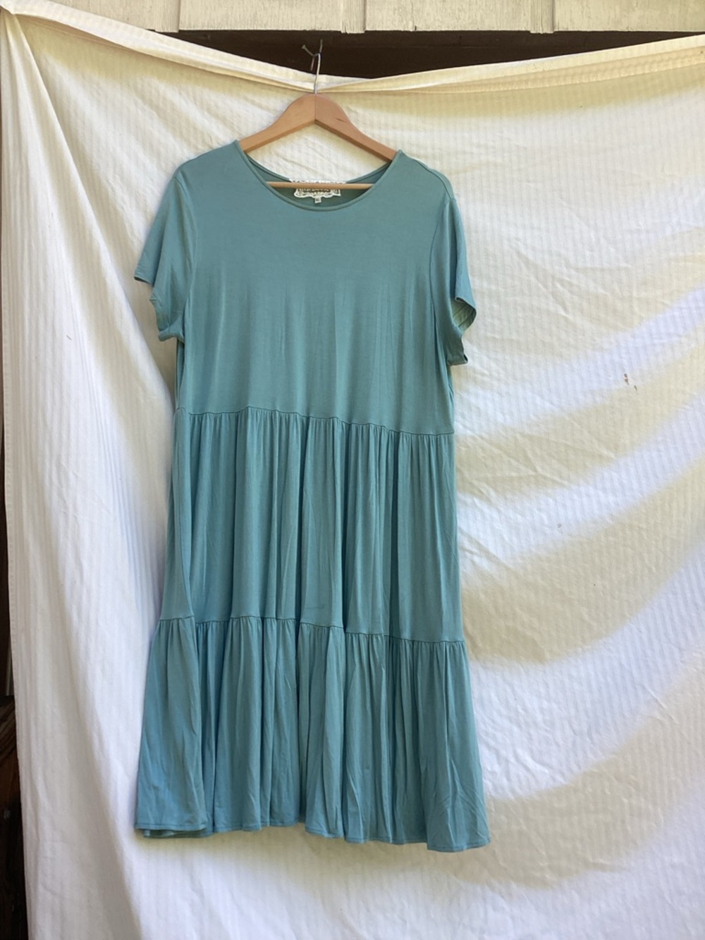 Pink Martini Light Teal Tiered Midi babydoll Dress, size XL